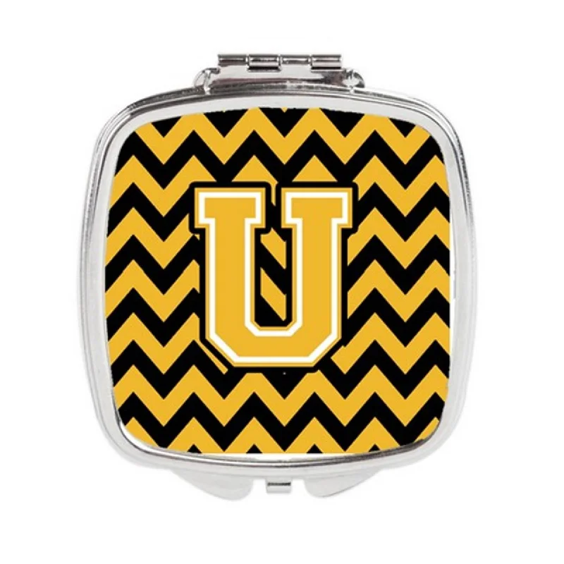 Mirror for dorm-Carolines Treasures CJ1053-USCM Letter U Chevron Black & Gold Compact Mirror, 3 x 0.3 x 2.75 in.