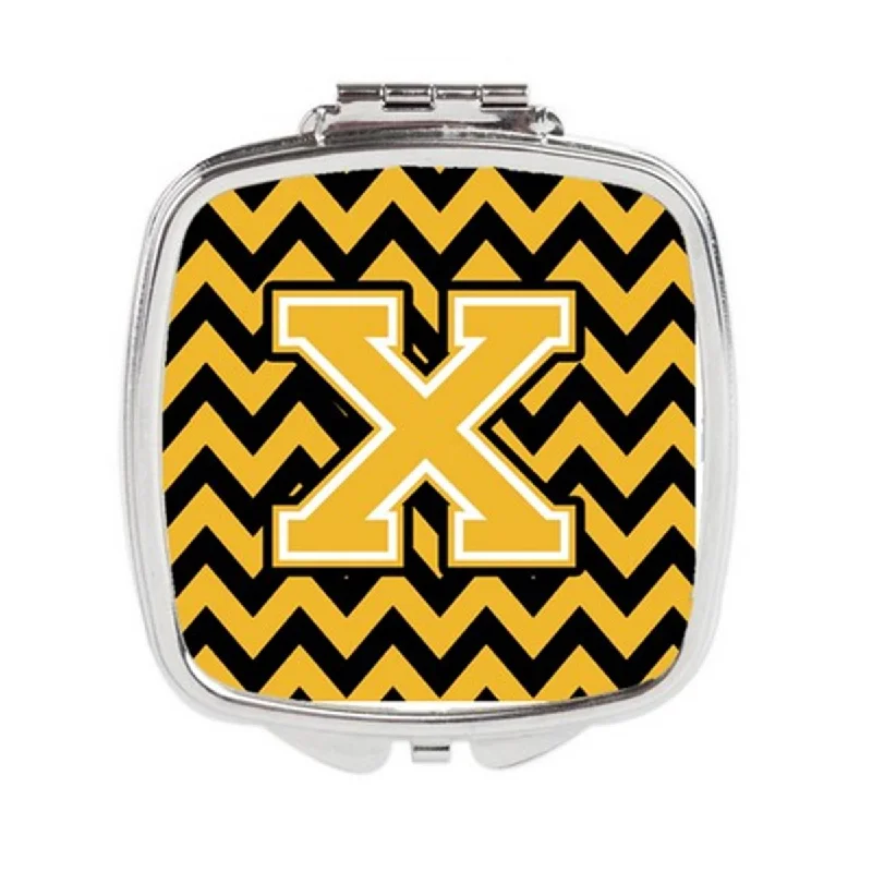 Mirror mini-Carolines Treasures CJ1053-XSCM Letter X Chevron Black & Gold Compact Mirror, 3 x 0.3 x 2.75 in.