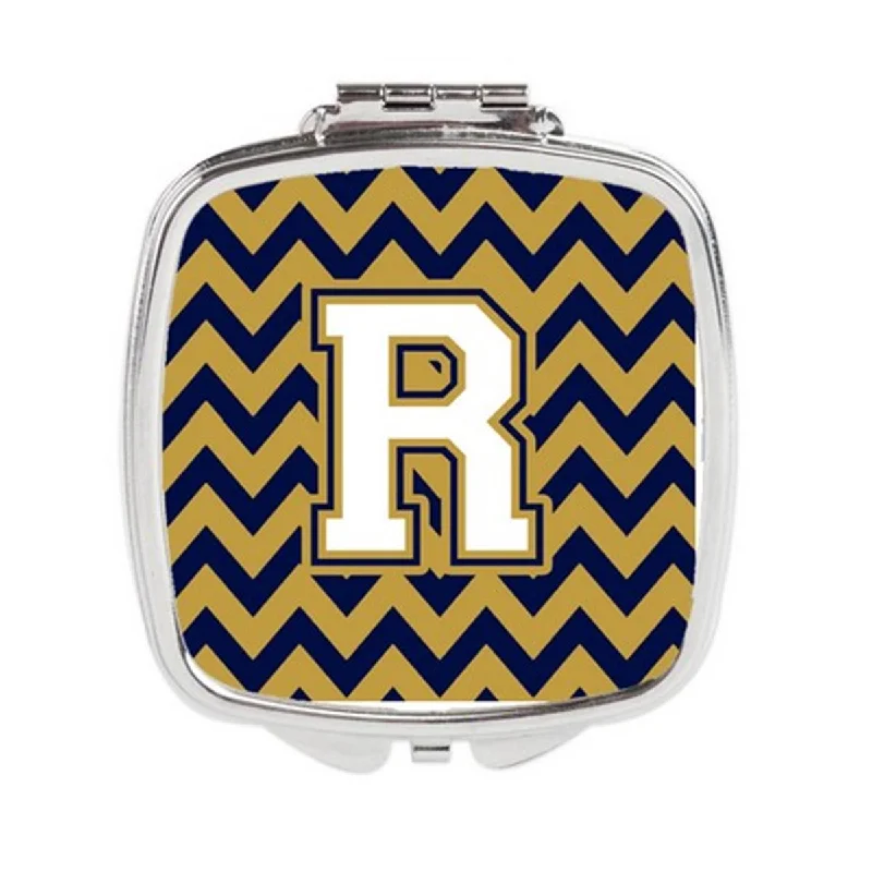 Mirror for lounge-Carolines Treasures CJ1057-RSCM Letter R Chevron Navy Blue & Gold Compact Mirror