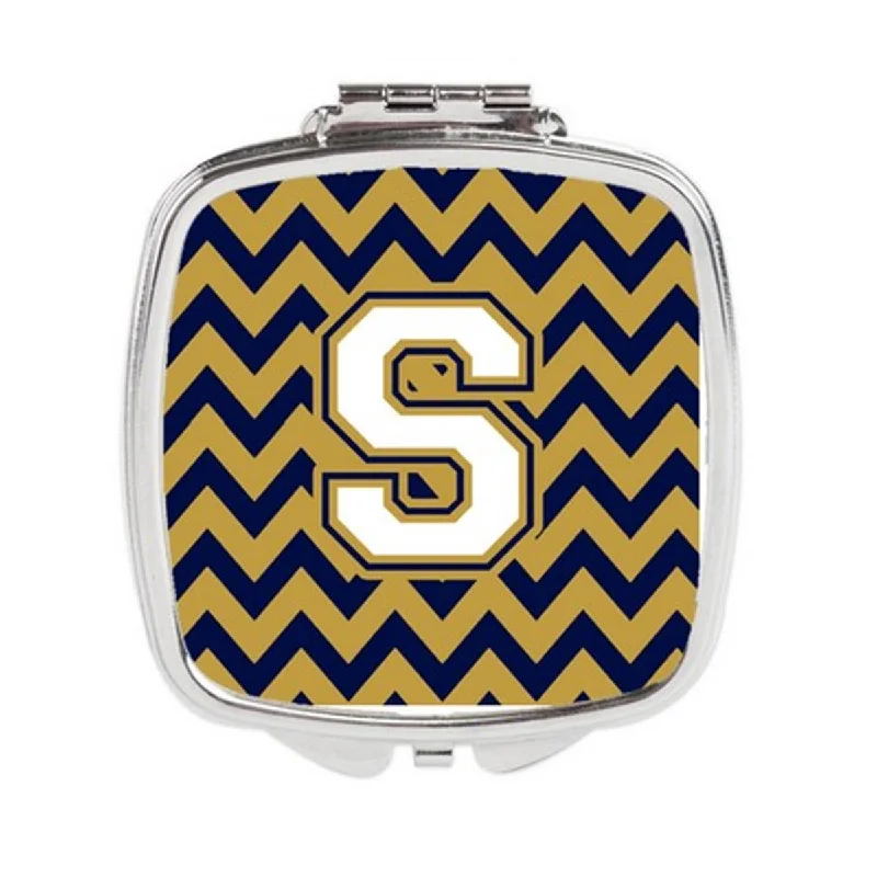 Mirror for countertop-Carolines Treasures CJ1057-SSCM Letter S Chevron Navy Blue & Gold Compact Mirror