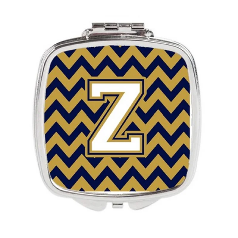 Mirror for chest-Carolines Treasures CJ1057-ZSCM Letter Z Chevron Navy Blue & Gold Compact Mirror