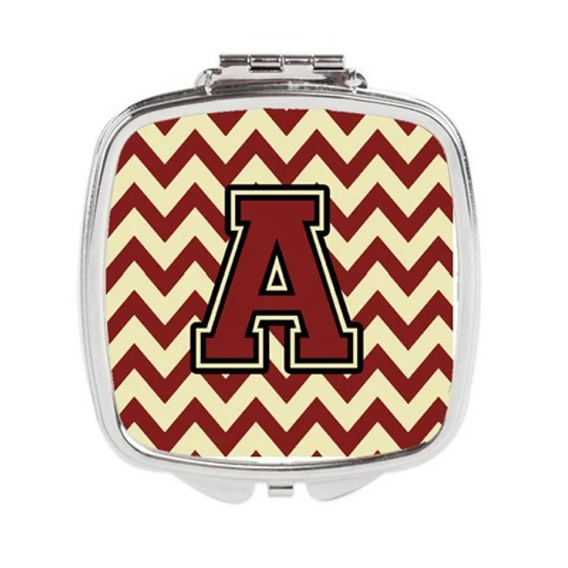 Mirror for office-Carolines Treasures CJ1061-ASCM Letter A Chevron Maroon & Gold Compact Mirror