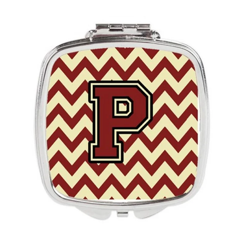 Mirror for armoire-Carolines Treasures CJ1061-PSCM Letter P Chevron Maroon & Gold Compact Mirror