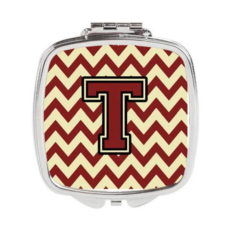 Mirror art deco-Carolines Treasures CJ1061-TSCM Letter T Chevron Maroon & Gold Compact Mirror