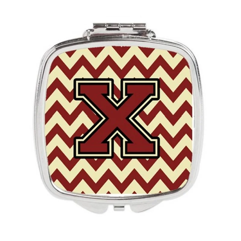 Mirror for audition-Carolines Treasures CJ1061-XSCM Letter X Chevron Maroon & Gold Compact Mirror