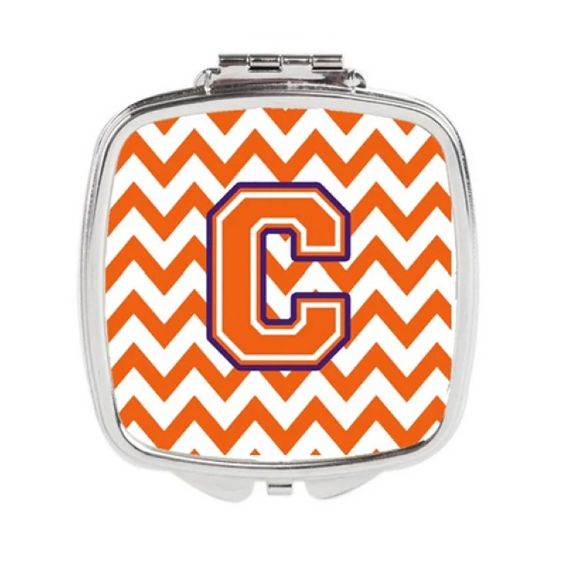 Mirror for ottoman-Carolines Treasures CJ1062-CSCM Letter C Chevron Orange & Regalia Compact Mirror