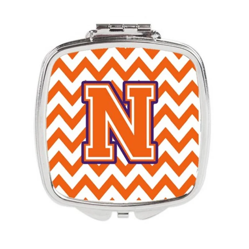 Mirror for nightstand-Carolines Treasures CJ1062-NSCM Letter N Chevron Orange & Regalia Compact Mirror