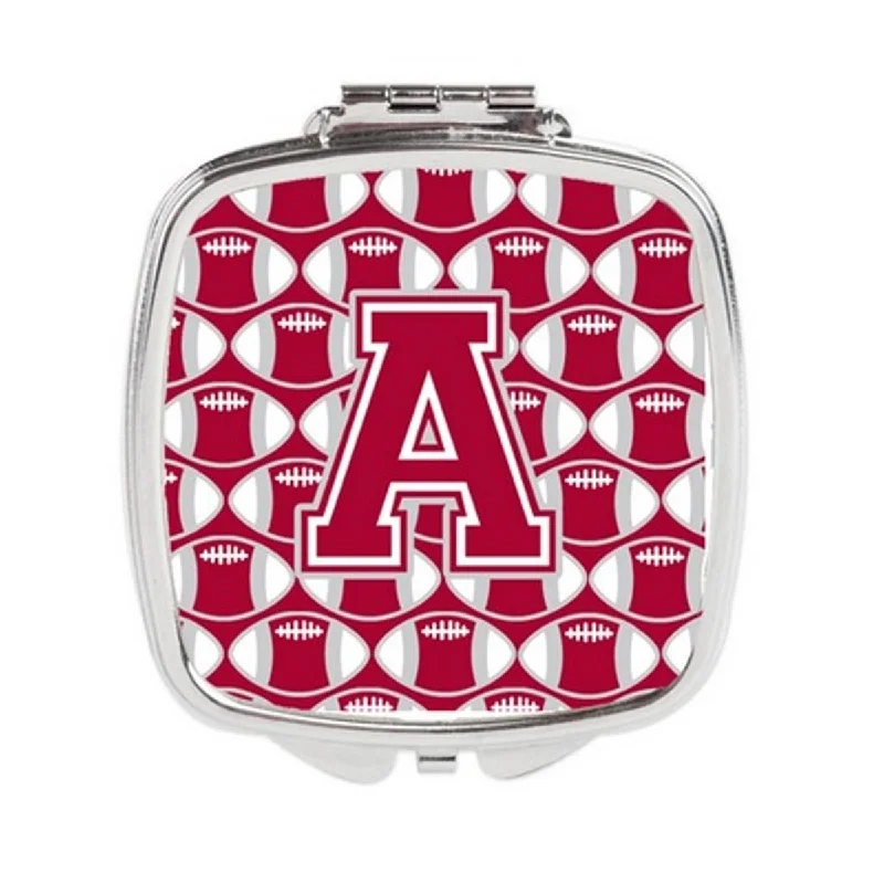 Mirror portable-Carolines Treasures CJ1065-ASCM Letter A Football Crimson, Grey & White Compact Mirror