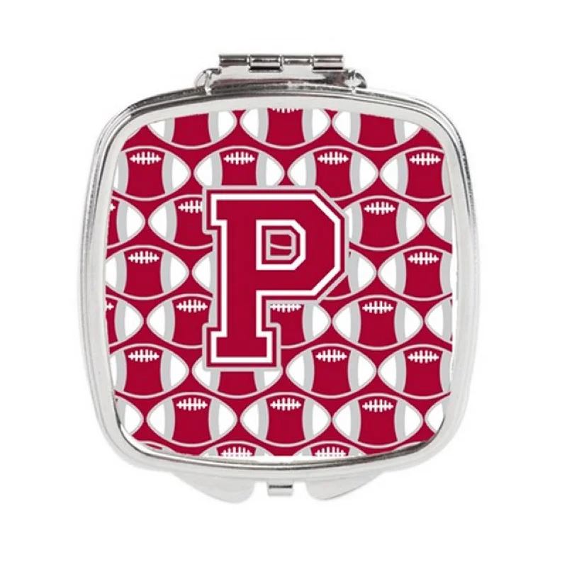 Mirror collapsible-Carolines Treasures CJ1065-PSCM Letter P Football Crimson, Grey & White Compact Mirror