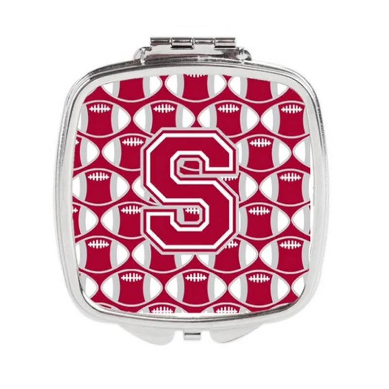 Mirror for kids-Carolines Treasures CJ1065-SSCM Letter S Football Crimson, Grey & White Compact Mirror