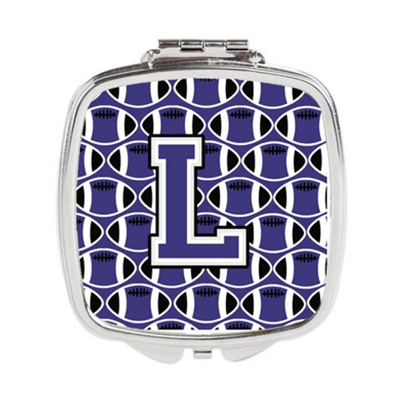 Mirror octagonal-Carolines Treasures CJ1068-LSCM Letter L Football Purple & White Compact Mirror