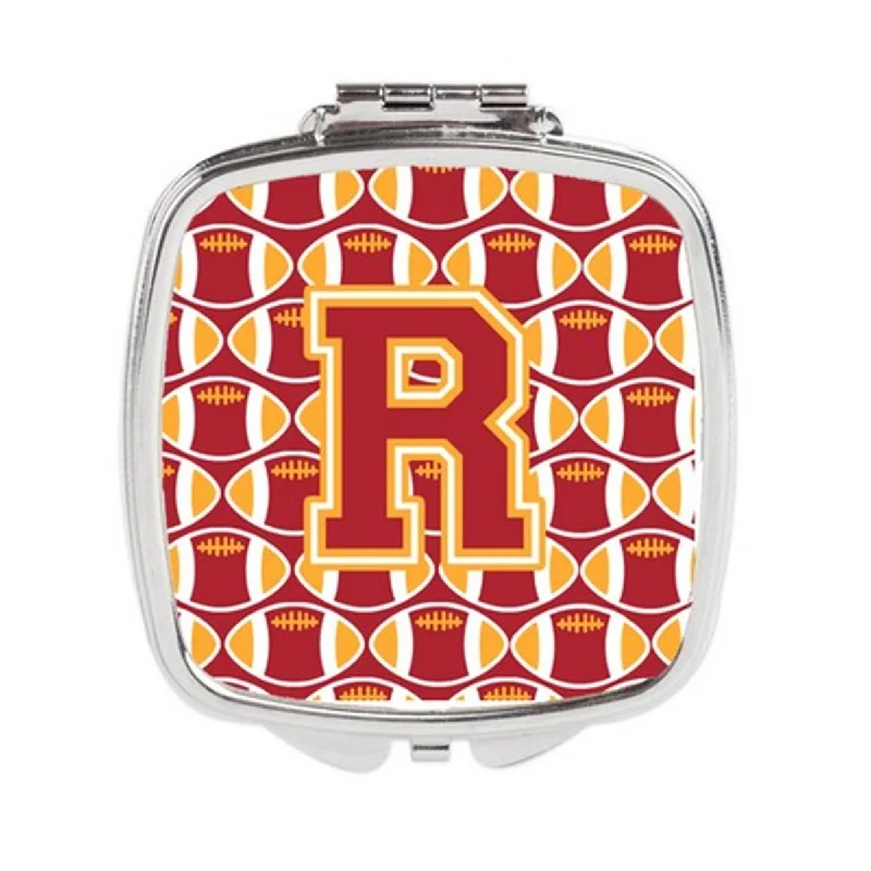 Mirror with sensor-Carolines Treasures CJ1070-RSCM Letter R Football Cardinal & Gold Compact Mirror