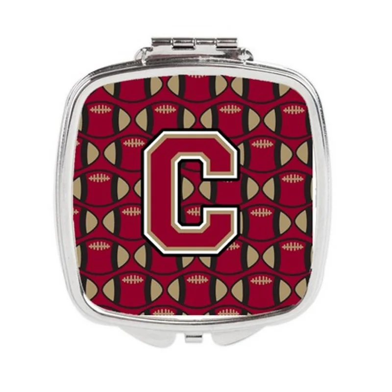 Mirror for sofa-Carolines Treasures CJ1078-CSCM Letter C Football Garnet & Gold Compact Mirror