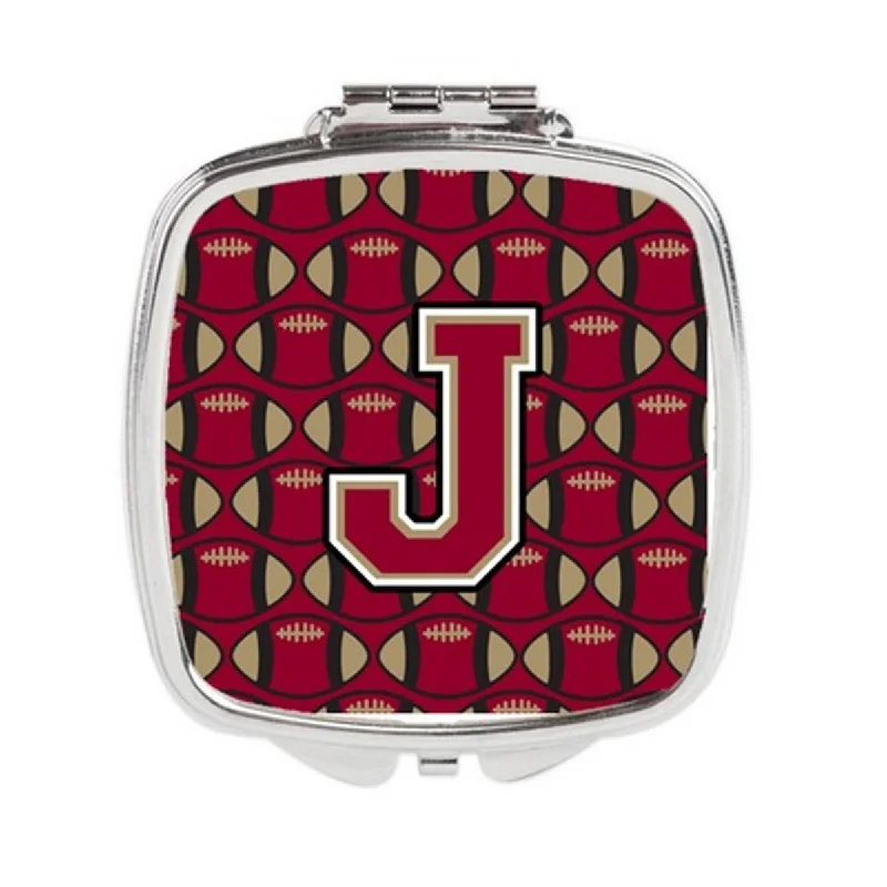 Mirror elegant-Carolines Treasures CJ1078-JSCM Letter J Football Garnet & Gold Compact Mirror