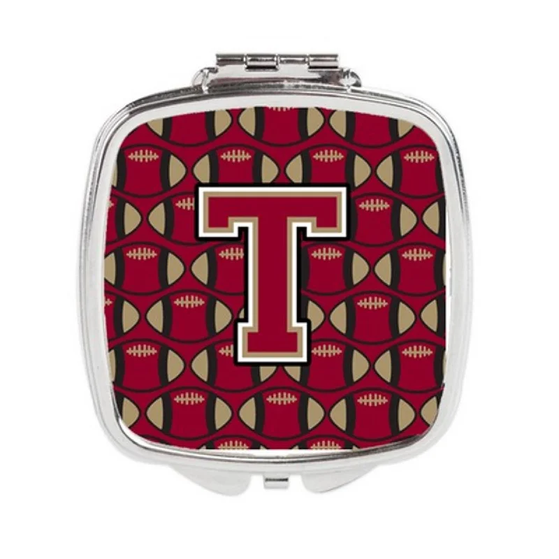 Mirror for makeup-Carolines Treasures CJ1078-TSCM Letter T Football Garnet & Gold Compact Mirror