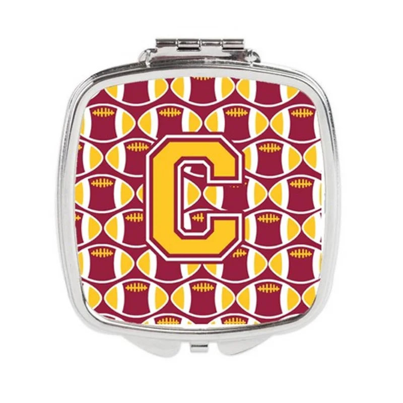 Mirror foldable-Carolines Treasures CJ1081-CSCM Letter C Football Maroon & Gold Compact Mirror