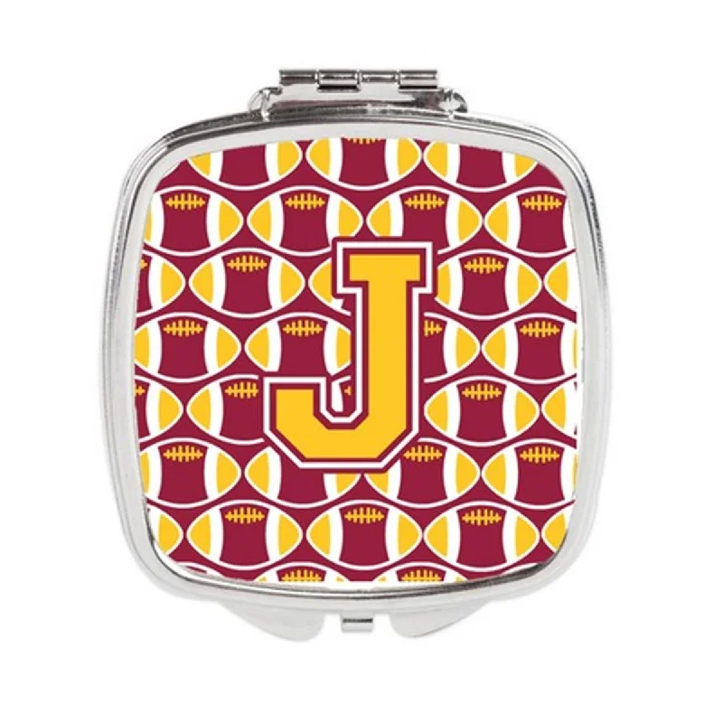 Mirror with backlight-Carolines Treasures CJ1081-JSCM Letter J Football Maroon & Gold Compact Mirror