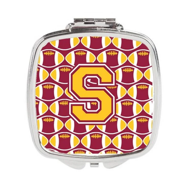 Mirror under 20 dollars-Carolines Treasures CJ1081-SSCM Letter S Football Maroon & Gold Compact Mirror