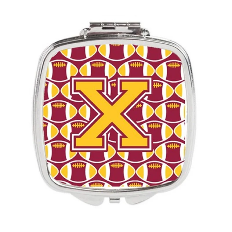 Mirror arched-Carolines Treasures CJ1081-XSCM Letter X Football Maroon & Gold Compact Mirror