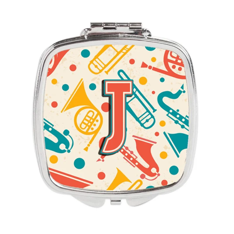 Mirror for trunk-Carolines Treasures CJ2001-JSCM Letter J Retro Teal Orange Musical Instruments Initial Compact Mirror