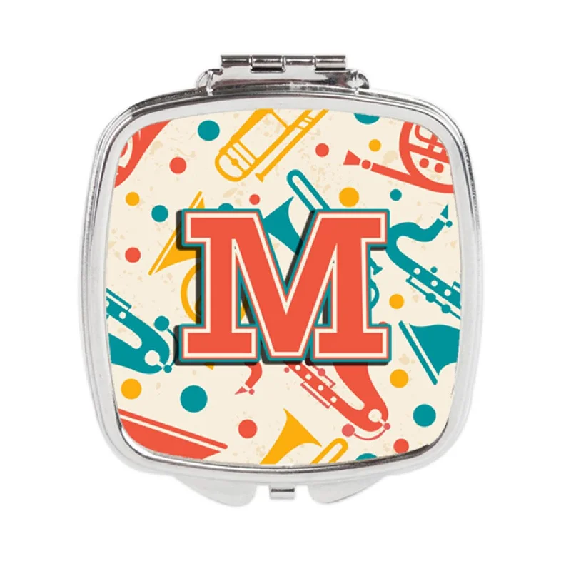 Mirror for adults-Carolines Treasures CJ2001-MSCM Letter M Retro Teal Orange Musical Instruments Initial Compact Mirror