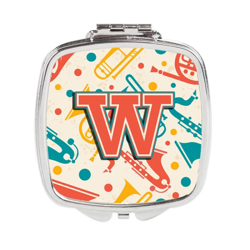 Mirror for retail store-Carolines Treasures CJ2001-WSCM Letter W Retro Teal Orange Musical Instruments Initial Compact Mirror