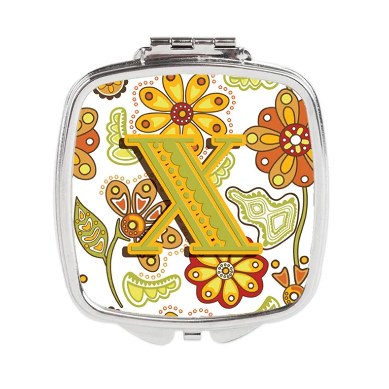 Mirror lightweight-Carolines Treasures CJ2003-XSCM Letter x Floral Mustard & Green Compact Mirror