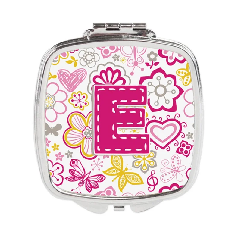 Mirror for costume-Carolines Treasures CJ2005-ESCM Letter E Flowers & Butterflies Pink Compact Mirror