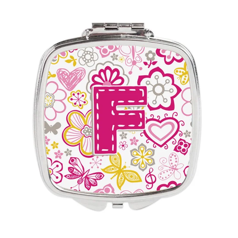 Mirror with touch-Carolines Treasures CJ2005-FSCM Letter F Flowers & Butterflies Pink Compact Mirror