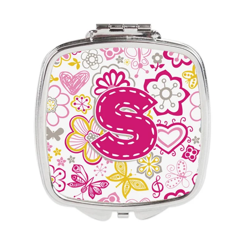 Mirror for parking-Carolines Treasures CJ2005-SSCM Letter S Flowers & Butterflies Pink Compact Mirror