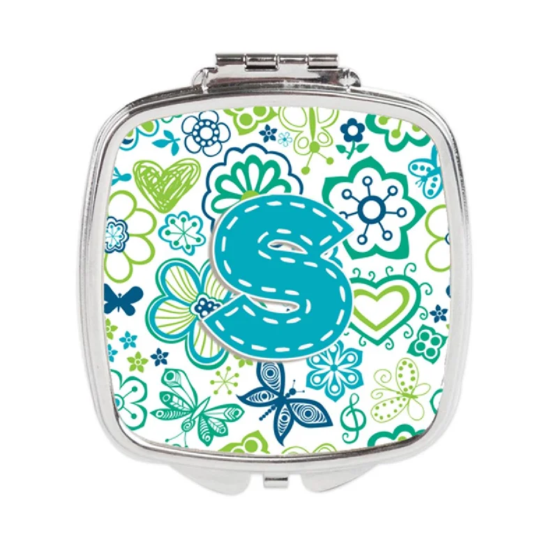 Mirror for performance-Carolines Treasures CJ2006-SSCM Letter S Flowers & Butterflies Teal Blue Compact Mirror