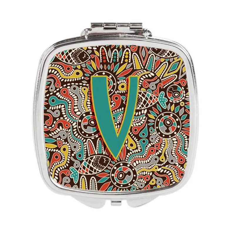 Mirror circular-Carolines Treasures CJ2013-VSCM Letter V Retro Tribal Alphabet Initial Compact Mirror