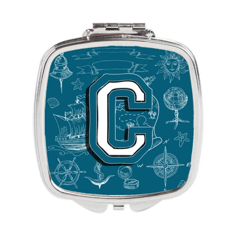 Mirror for painting-Carolines Treasures CJ2014-CSCM Letter C Sea Doodles Initial Alphabet Compact Mirror