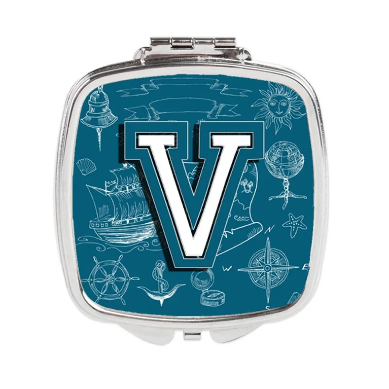 Mirror for barbershop-Carolines Treasures CJ2014-VSCM Letter V Sea Doodles Initial Alphabet Compact Mirror