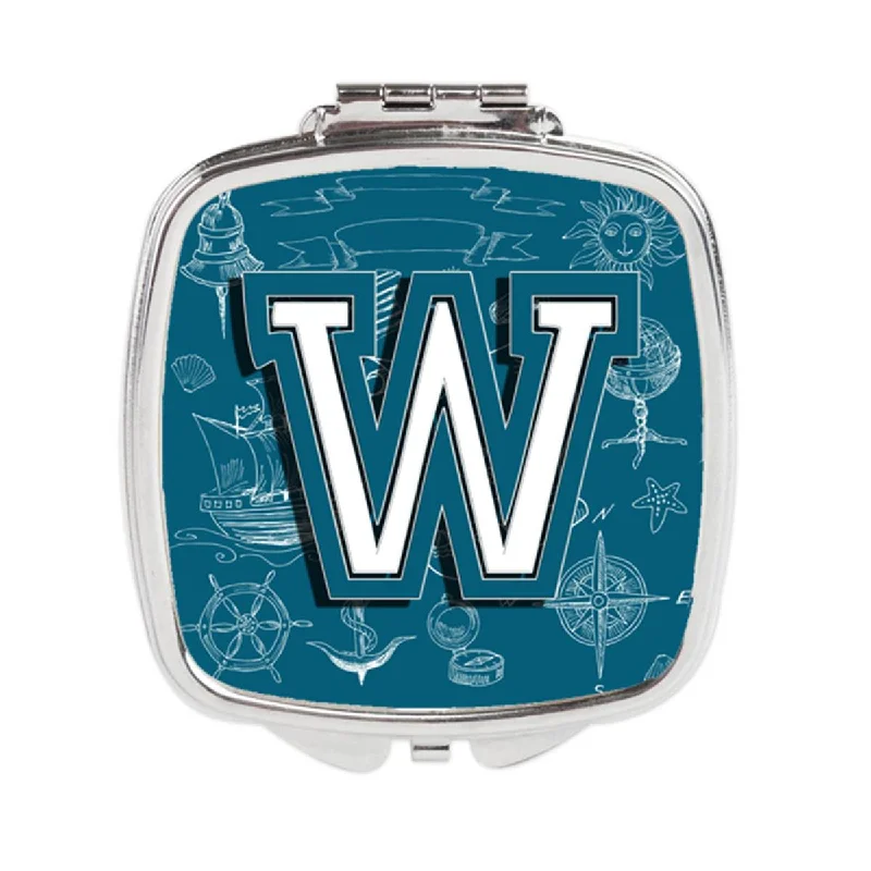 Mirror for motorcycle-Carolines Treasures CJ2014-WSCM Letter W Sea Doodles Initial Alphabet Compact Mirror