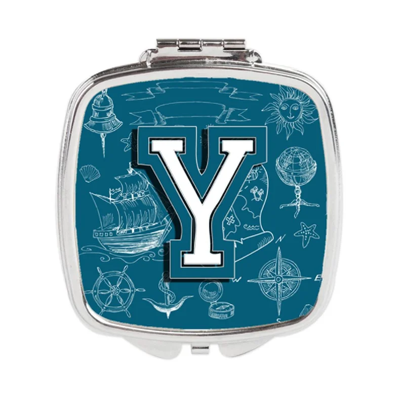 Mirror custom shape-Carolines Treasures CJ2014-YSCM Letter Y Sea Doodles Initial Alphabet Compact Mirror