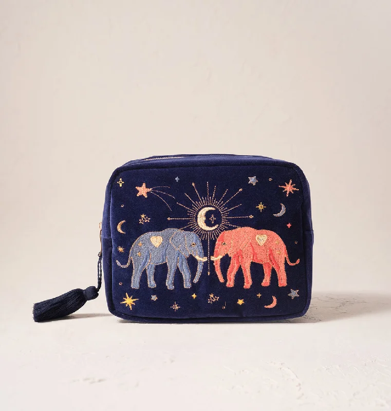 Cosmetic bag for skincare leather-Celestial Elephant Wash Bag