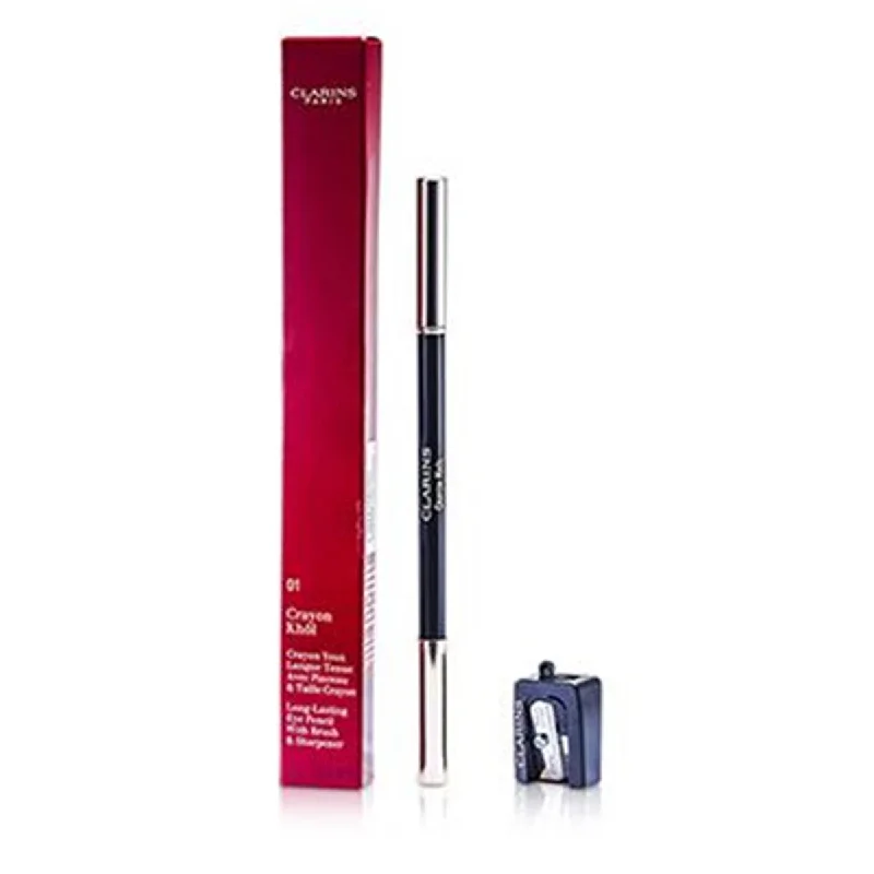 Eyebrow Pencil with rugged styles-Clarins 200012 Long Lasting Eye Pencil with Brush - 01 Carbon Black with Sharpener