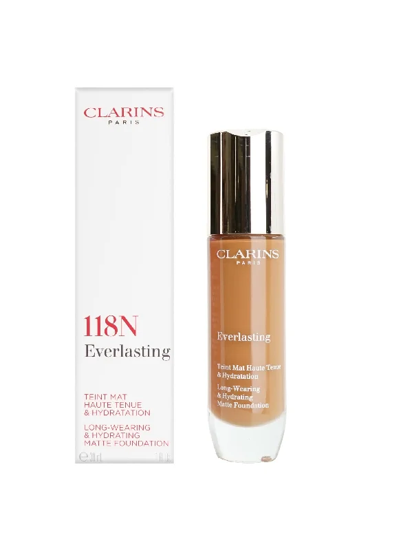 Liquid foundation with seamless blending-Clarins Everlasting Matte Foundation 118N Sienna All Skin Types 1 OZ