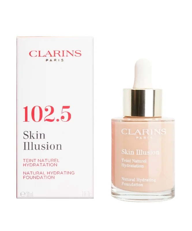 Liquid foundation with matte texture-Clarins Skin Illusion Natural Hydrating Foundation 102.5 Porcelain 1 OZ