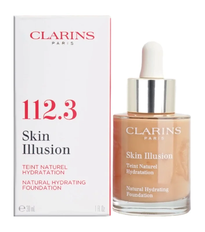 Liquid foundation with sheer finish-Clarins Skin Illusion Natural Hydrating Foundation 112.3 Sandlewood 1 OZ