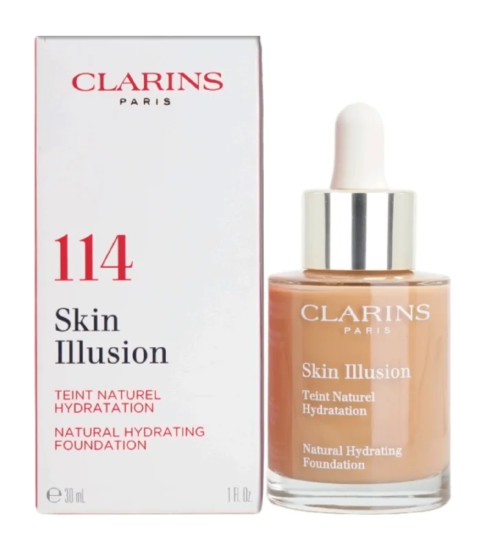 Liquid foundation for blemishes-Clarins Skin Illusion Natural Hydrating Foundation 114 Cappuccino 1 OZ