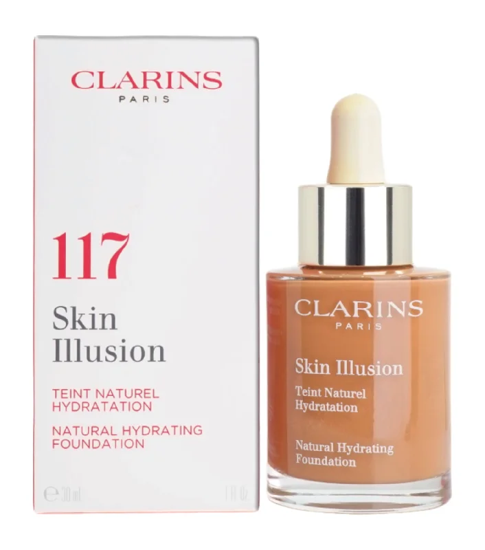 Liquid foundation for aging complexions-Clarins Skin Illusion Natural Hydrating Foundation 117 Hazelnut 1 OZ