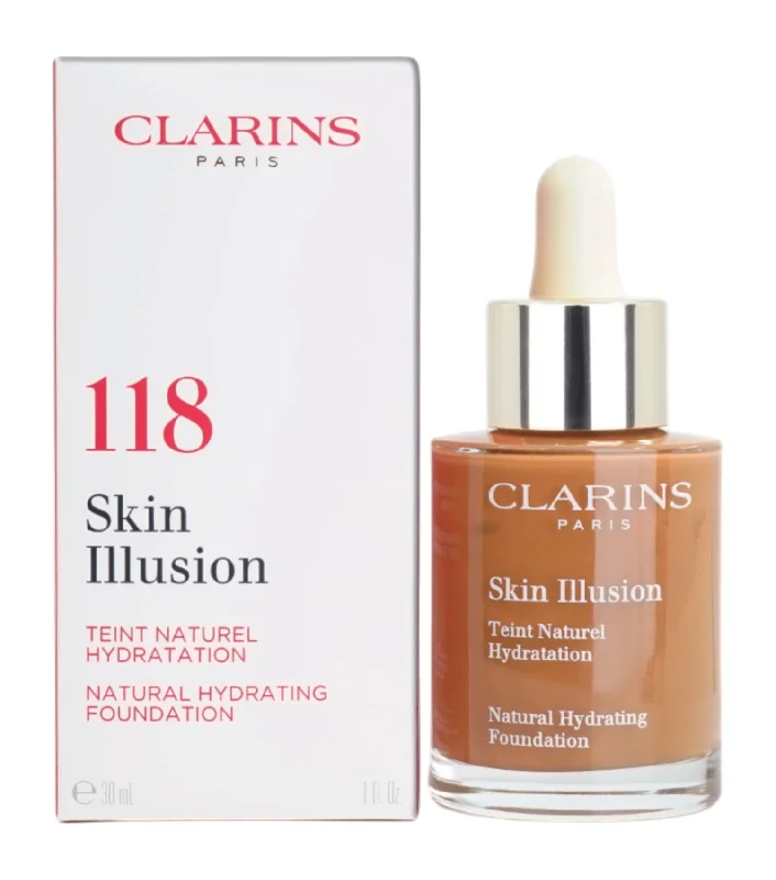 Liquid foundation for mixed skin-Clarins Skin Illusion Natural Hydrating Foundation 118 Sienna 1 OZ