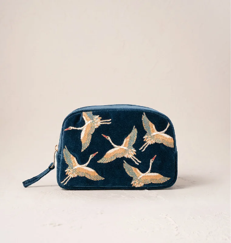 Cosmetic bag trendy leather-Cranes Makeup Bag