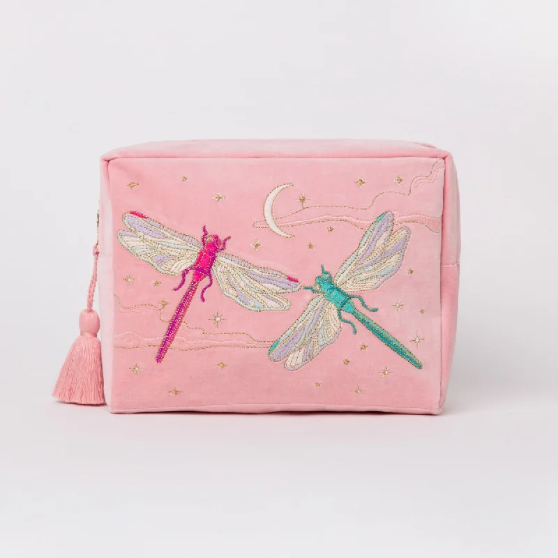 Cosmetic bag with makeup leather-Dragonfly Moon Wash Bag