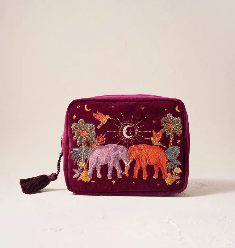 Cosmetic bag with zipper leather-Enchanted Elephant Wash Bag