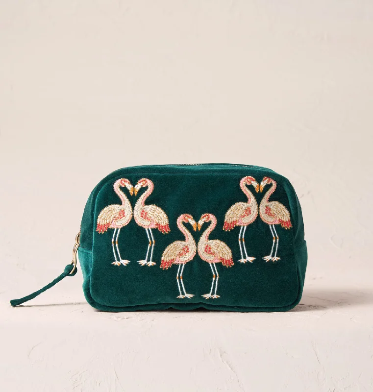 Cosmetic bag for travel leather-Flamingo Makeup Bag