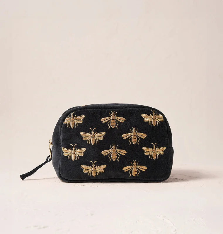 Cosmetic bag foldable leather-Honey Bee Makeup Bag