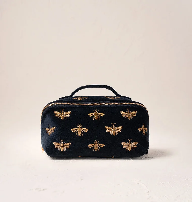 Cosmetic bag with top leather-Honey Bee Open Flat Makeup Bag